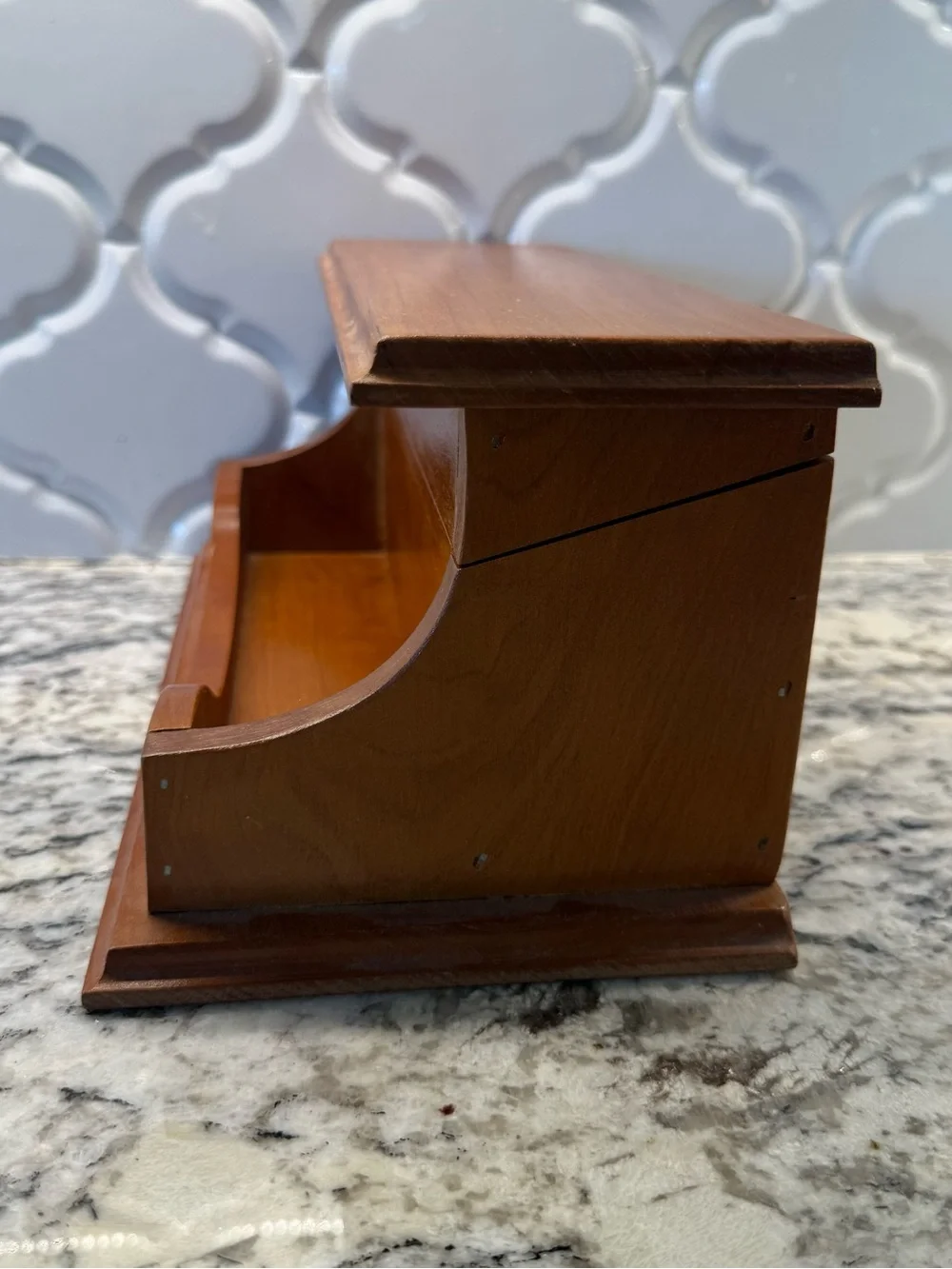 Vintage Wooden Desk Organizer Mail Sorter Letter Holder Hinged Lid Slanted Box